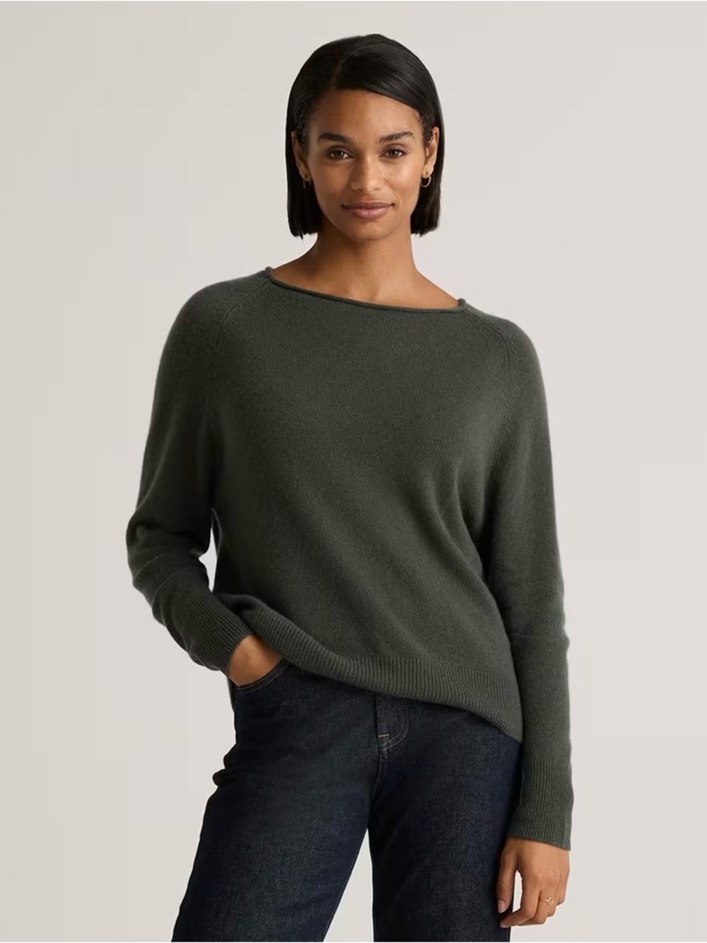 Quince Dark Olive Crewneck Sweater
